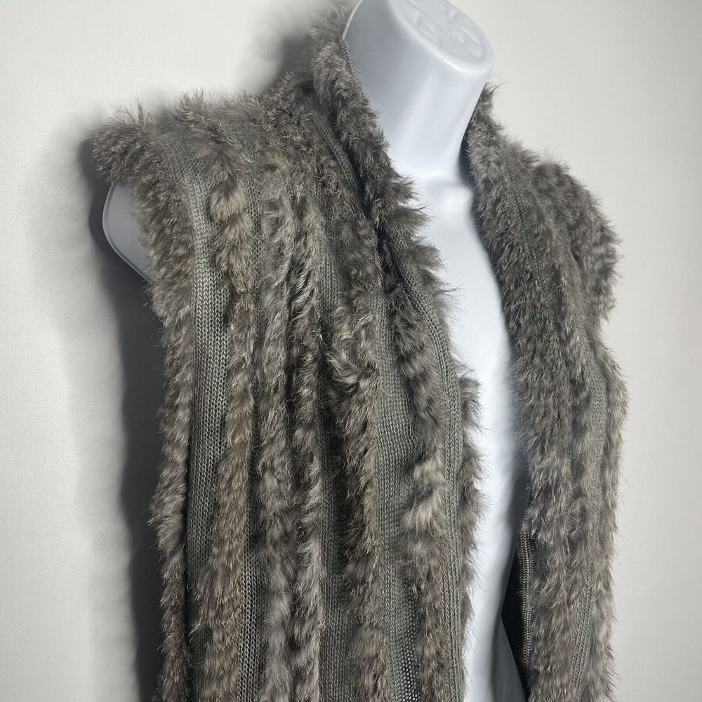 💜 3/$30 Gray Knit Angora Rabbit Fur Asymmetric Open Front Cardigan Sweater - Picture 4 of 8